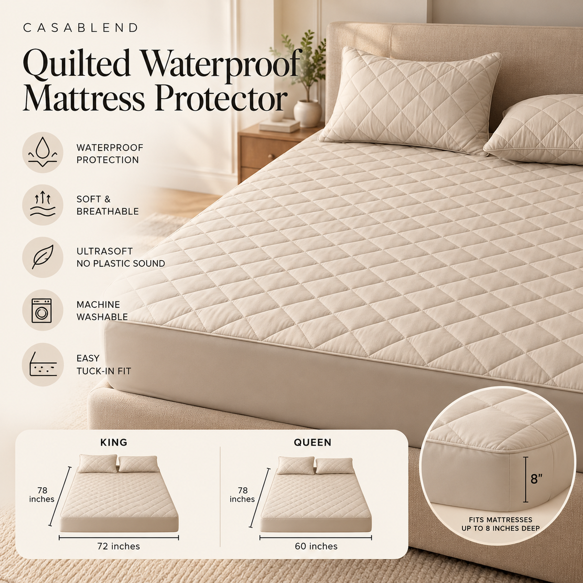 CasaBlend AquaSafe - Quilted Mattress Protector